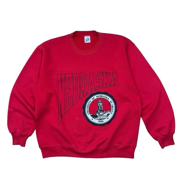 Vintage 90s Nebraska XL Red Spellout Crewneck Sweatshirt VTG Jerzees Made In USA - Picture 1 of 8